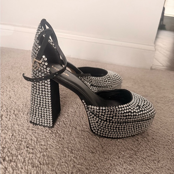 Larroude Black Platform Block Heels with Silver Crystal Accents (BRAND NEW) - Picture 5 of 9
